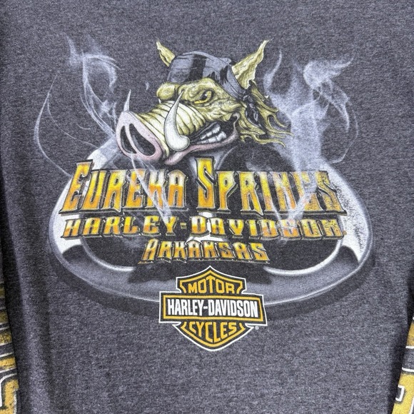 Harley Davidson XL Long Sleeve Eureka Springs AR Hog Boar Biker Built Charcoal - Picture 10 of 10